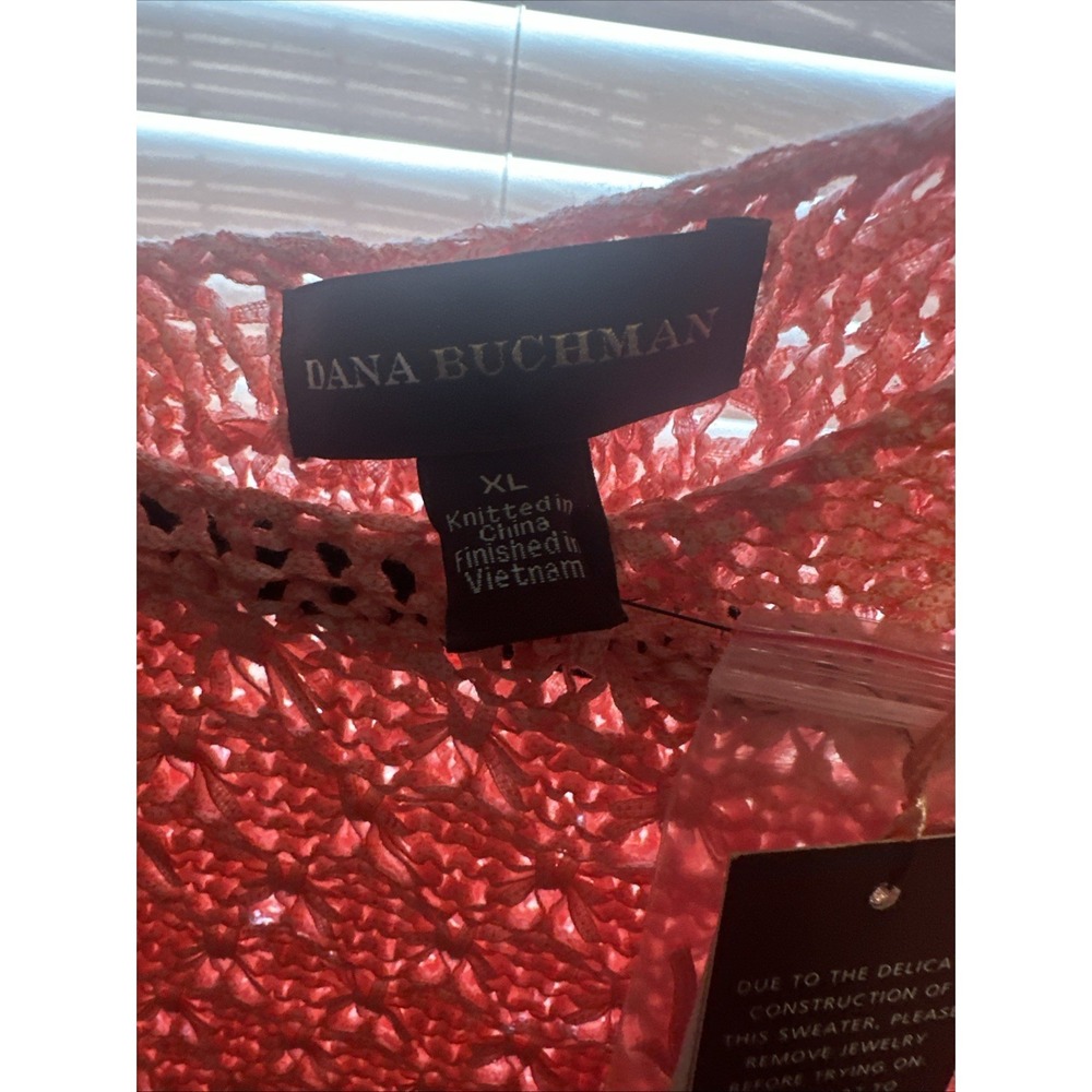 Dana Buchman "Maitai Coral" Crochet Knit XLPullover Sweater NWTs - Picture 6 of 8